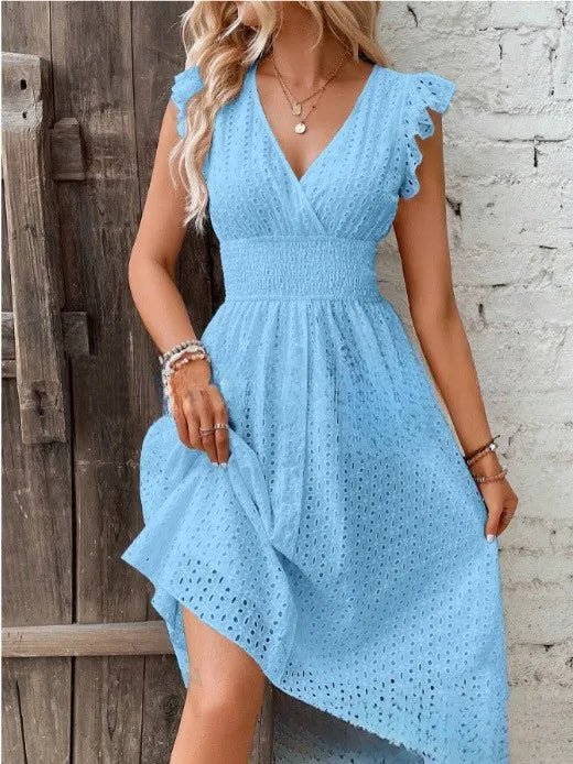 POWQUE Urban Summer V - Neck Ruffled Mini Dress - POWQUE URBAN STYLE