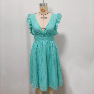 POWQUE Urban Summer V - Neck Ruffled Mini Dress - POWQUE URBAN STYLE