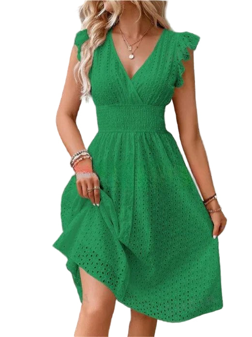 POWQUE Urban Summer V - Neck Ruffled Mini Dress - POWQUE URBAN STYLE