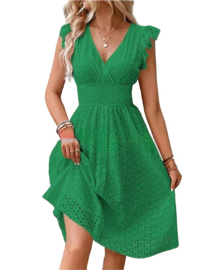 POWQUE Urban Summer V - Neck Ruffled Mini Dress - POWQUE URBAN STYLE