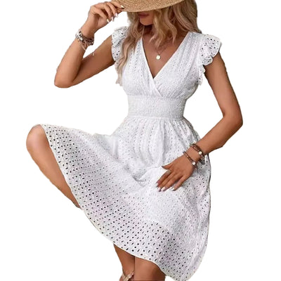 POWQUE Urban Summer V - Neck Ruffled Mini Dress - POWQUE URBAN STYLE