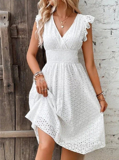 POWQUE Urban Summer V - Neck Ruffled Mini Dress - POWQUE URBAN STYLE