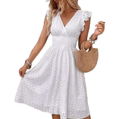 POWQUE Urban Summer V - Neck Ruffled Mini Dress - POWQUE URBAN STYLE