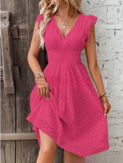 POWQUE Urban Summer V - Neck Ruffled Mini Dress - POWQUE URBAN STYLE