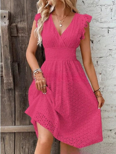 POWQUE Urban Summer V - Neck Ruffled Mini Dress - POWQUE URBAN STYLE