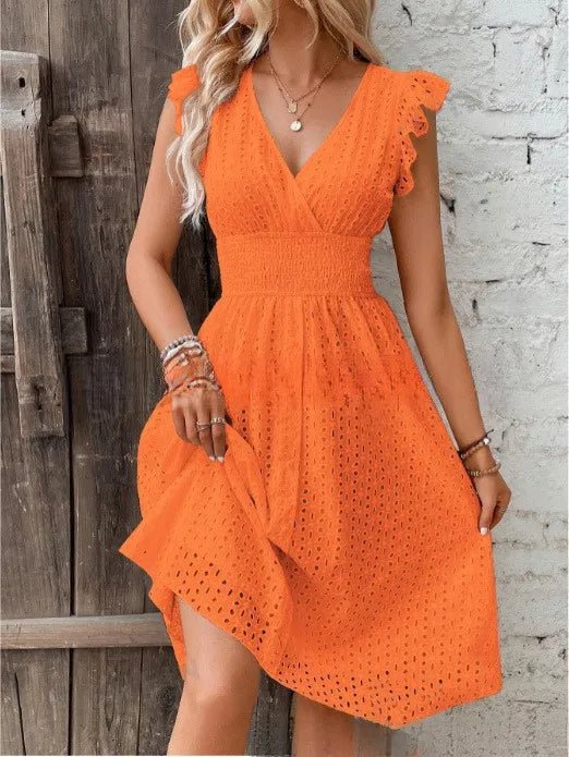 POWQUE Urban Summer V - Neck Ruffled Mini Dress - POWQUE URBAN STYLE