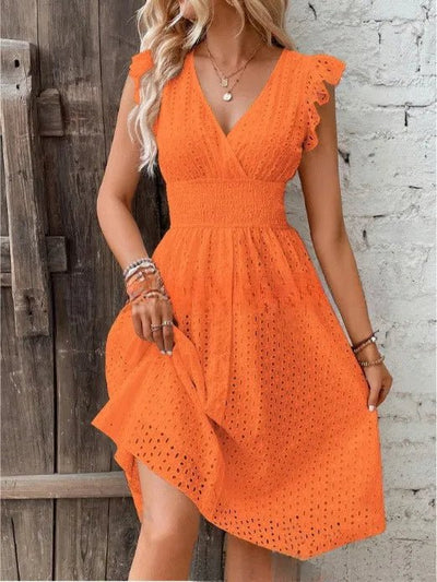 POWQUE Urban Summer V - Neck Ruffled Mini Dress - POWQUE URBAN STYLE