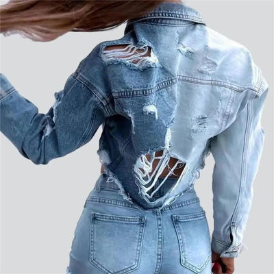 POWQUE Urban Vintage Ripped Denim Jacket for Women - POWQUE URBAN STYLE