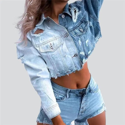 POWQUE Urban Vintage Ripped Denim Jacket for Women - POWQUE URBAN STYLE