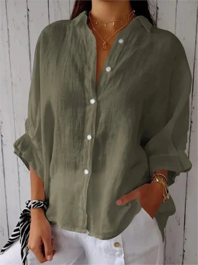 POWQUE Urban Women Cotton Linen Blouse Jacket - POWQUE URBAN STYLE