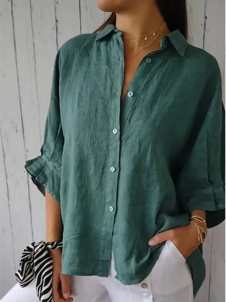 POWQUE Urban Women Cotton Linen Blouse Jacket - POWQUE URBAN STYLE