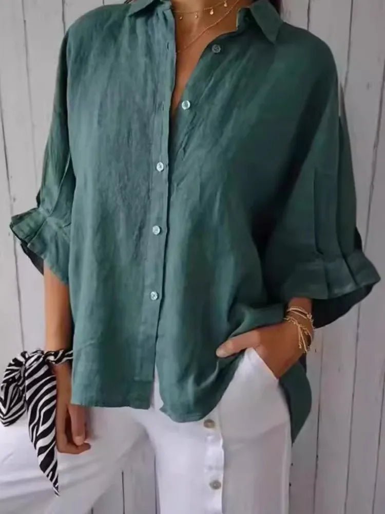 POWQUE Urban Women Cotton Linen Blouse Jacket - POWQUE URBAN STYLE