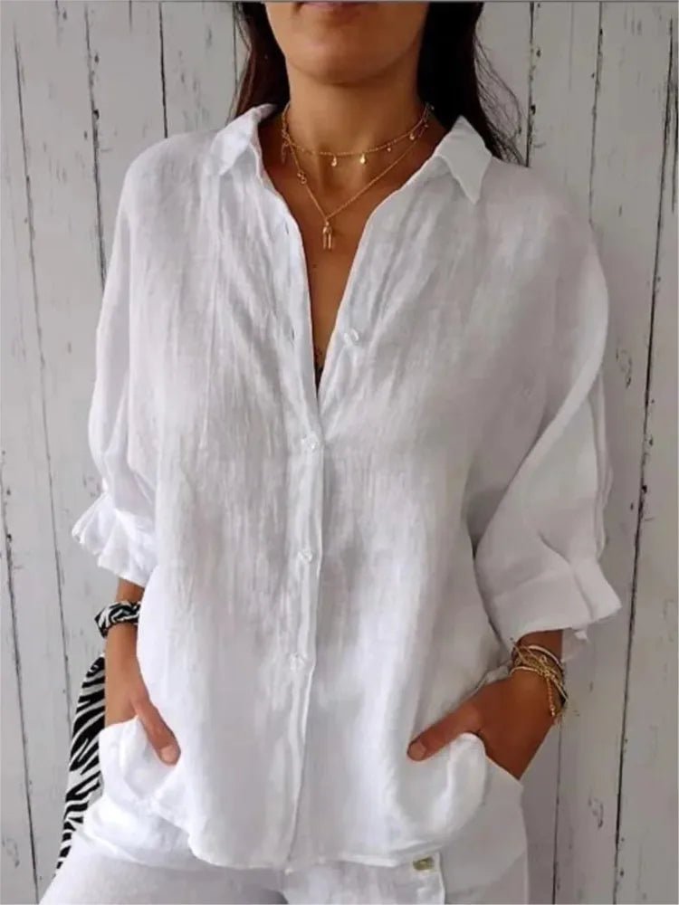 POWQUE Urban Women Cotton Linen Blouse Jacket - POWQUE URBAN STYLE