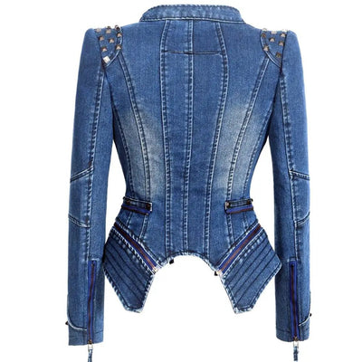 POWQUE Urban Women's Punk Rivet Denim Jacket - POWQUE URBAN STYLE