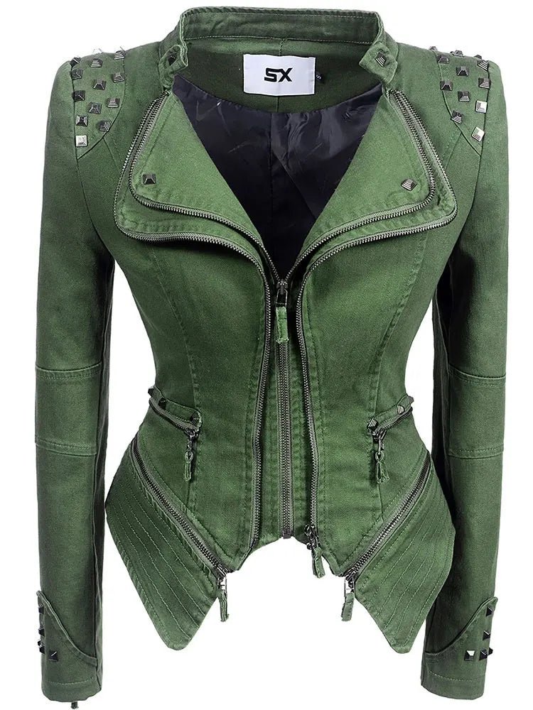 POWQUE Urban Women's Punk Rivet Denim Jacket - POWQUE URBAN STYLE