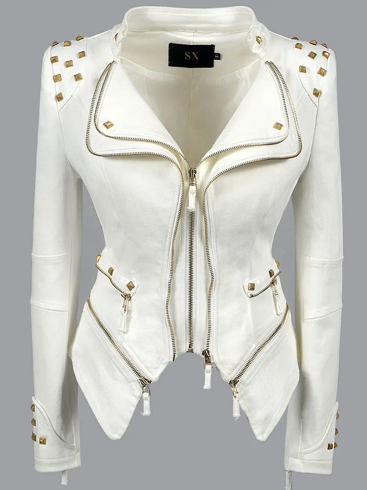POWQUE Urban Women's Punk Rivet Denim Jacket - POWQUE URBAN STYLE