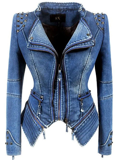 POWQUE Urban Women's Punk Rivet Denim Jacket - POWQUE URBAN STYLE