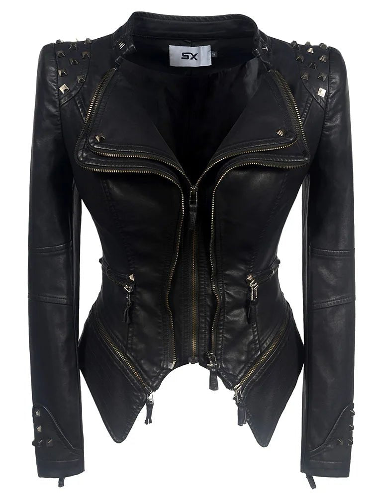 POWQUE Urban Women's Punk Rivet Denim Jacket - POWQUE URBAN STYLE