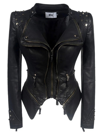 POWQUE Urban Women's Punk Rivet Denim Jacket - POWQUE URBAN STYLE