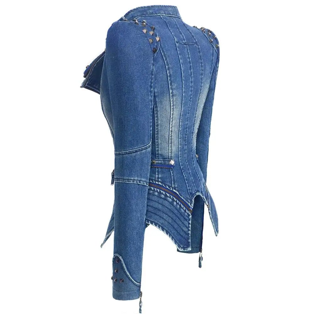 POWQUE Urban Women's Punk Rivet Denim Jacket - POWQUE URBAN STYLE