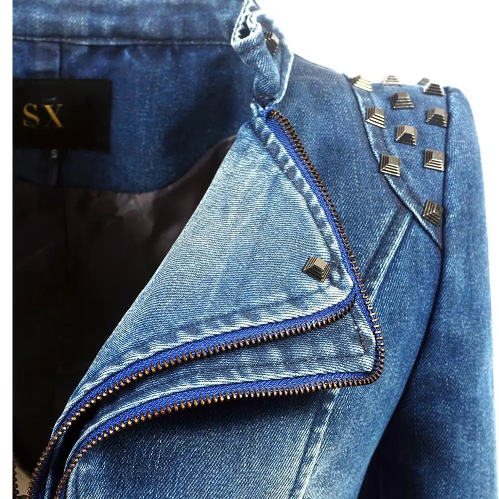 POWQUE Urban Women's Punk Rivet Denim Jacket - POWQUE URBAN STYLE