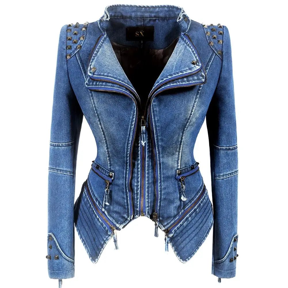 POWQUE Urban Women's Punk Rivet Denim Jacket - POWQUE URBAN STYLE