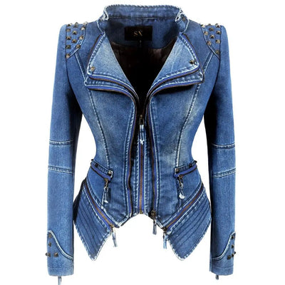 POWQUE Urban Women's Punk Rivet Denim Jacket - POWQUE URBAN STYLE