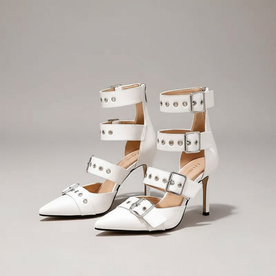 Punk Stiletto Sandals with Metal Detail - POWQUE URBAN STYLE