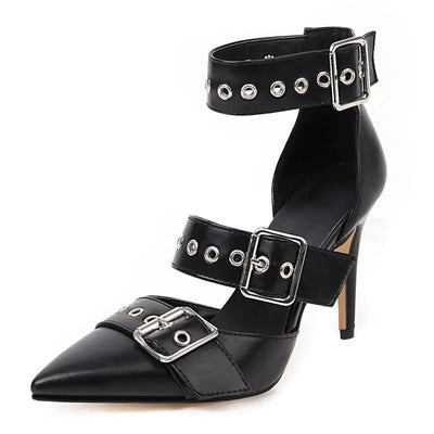 Punk Stiletto Sandals with Metal Detail - POWQUE URBAN STYLE