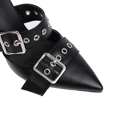Punk Stiletto Sandals with Metal Detail - POWQUE URBAN STYLE