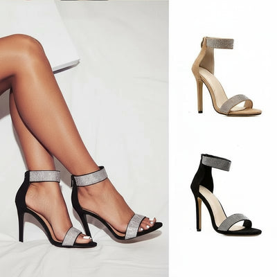 Rhinestone Ankle Strap High Heels Sandals - POWQUE URBAN STYLE