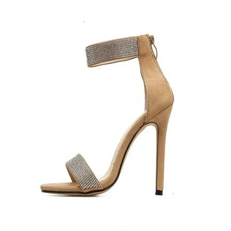 Rhinestone Ankle Strap High Heels Sandals - POWQUE URBAN STYLE