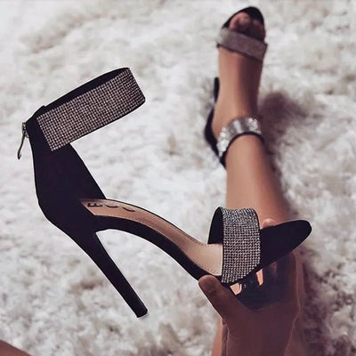 Rhinestone Ankle Strap High Heels Sandals - POWQUE URBAN STYLE