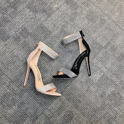 Rhinestone Ankle Strap High Heels Sandals - POWQUE URBAN STYLE