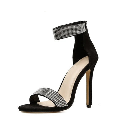 Rhinestone Ankle Strap High Heels Sandals - POWQUE URBAN STYLE