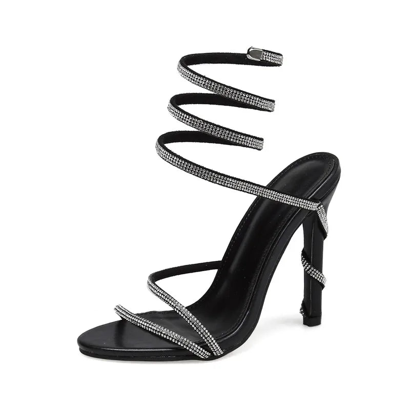 Rhinestone High Heel Gladiator Sandals - POWQUE URBAN STYLE