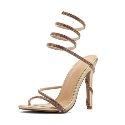 Rhinestone High Heel Gladiator Sandals - POWQUE URBAN STYLE