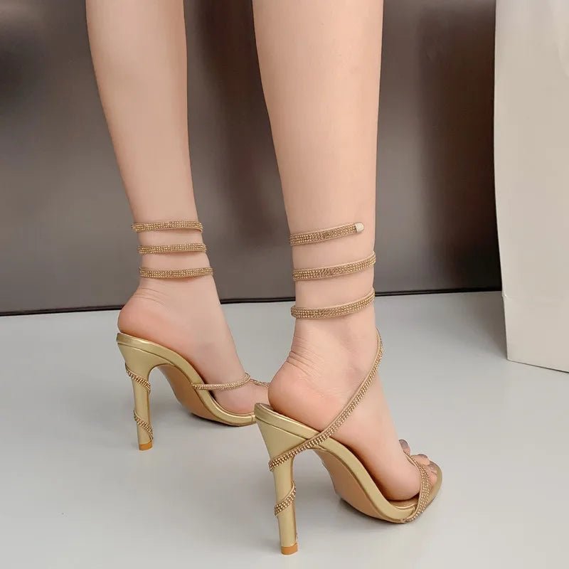 Rhinestone High Heel Gladiator Sandals - POWQUE URBAN STYLE