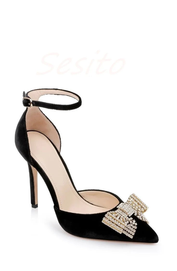 Stunning Rhinestone Bow Stiletto Heels - POWQUE URBAN STYLE