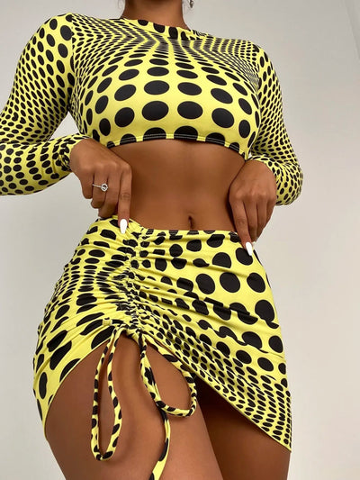Trendy 3 - Piece Bikini Set with Stylish Skirt - POWQUE URBAN STYLE