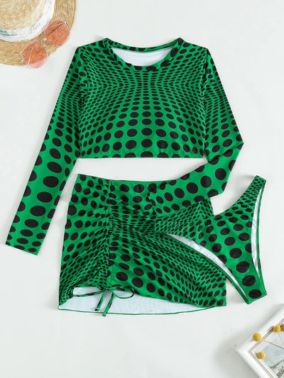 Trendy 3 - Piece Bikini Set with Stylish Skirt - POWQUE URBAN STYLE