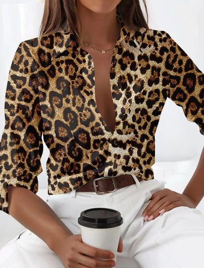 Trendy Oversized Leopard Print Shirt - POWQUE URBAN STYLE