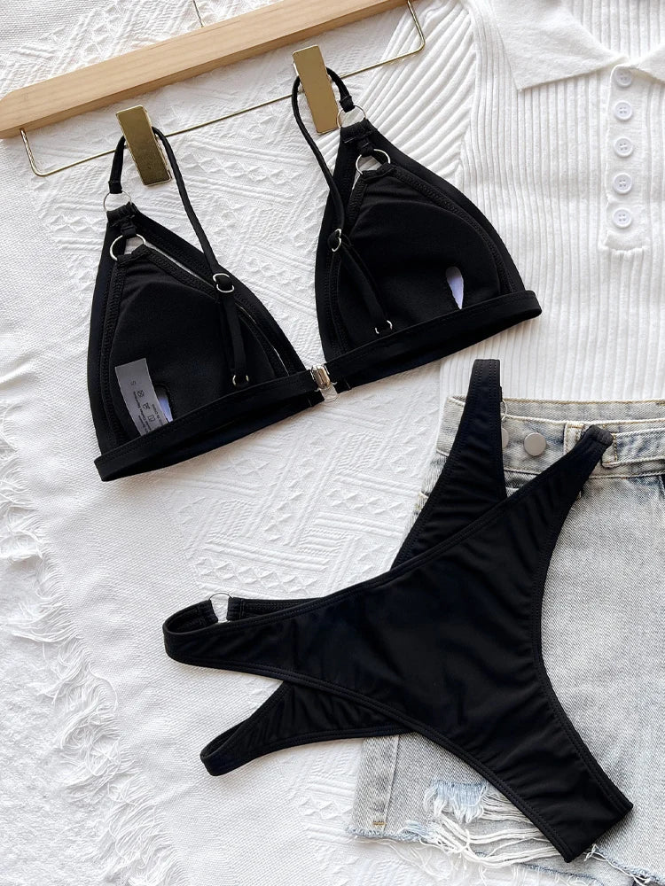 Vigoashely Hard Cuff High Cut Bikini Swimsuit - POWQUE URBAN STYLE