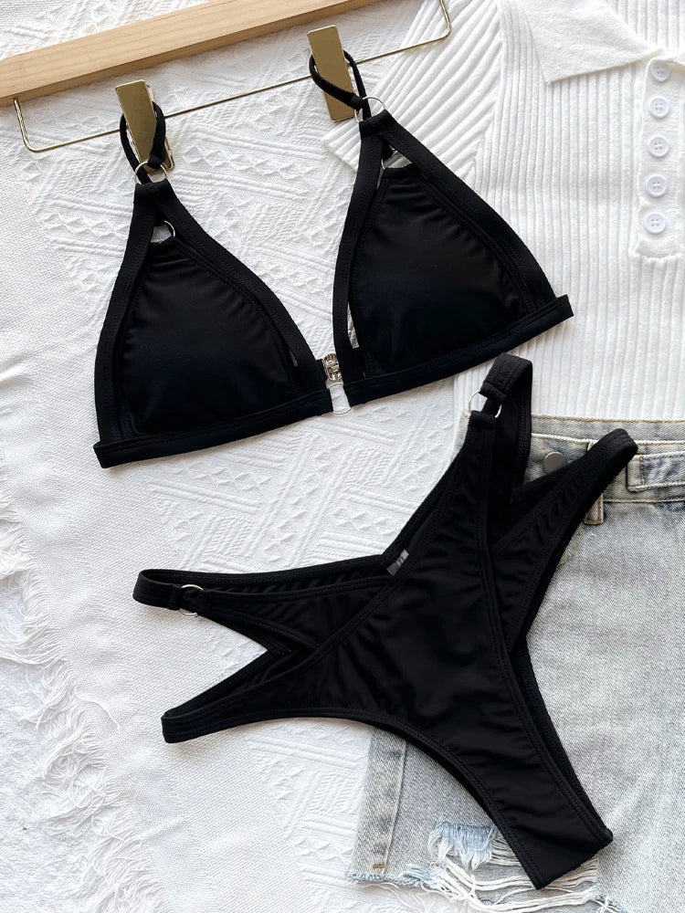 Vigoashely Hard Cuff High Cut Bikini Swimsuit - POWQUE URBAN STYLE